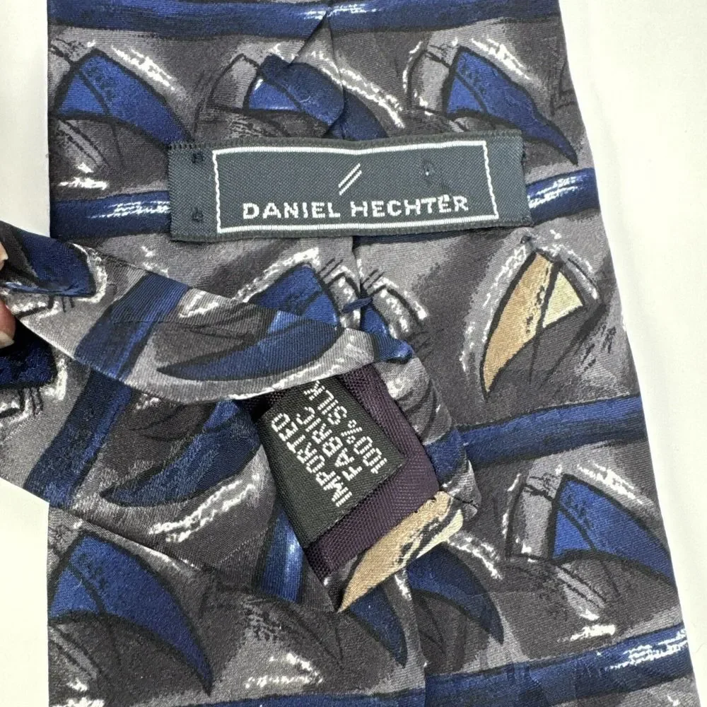 Lot of 3 Vintage Neckties Daniel Hechter 100% Silk‎ Made in USA Blue Black Brown